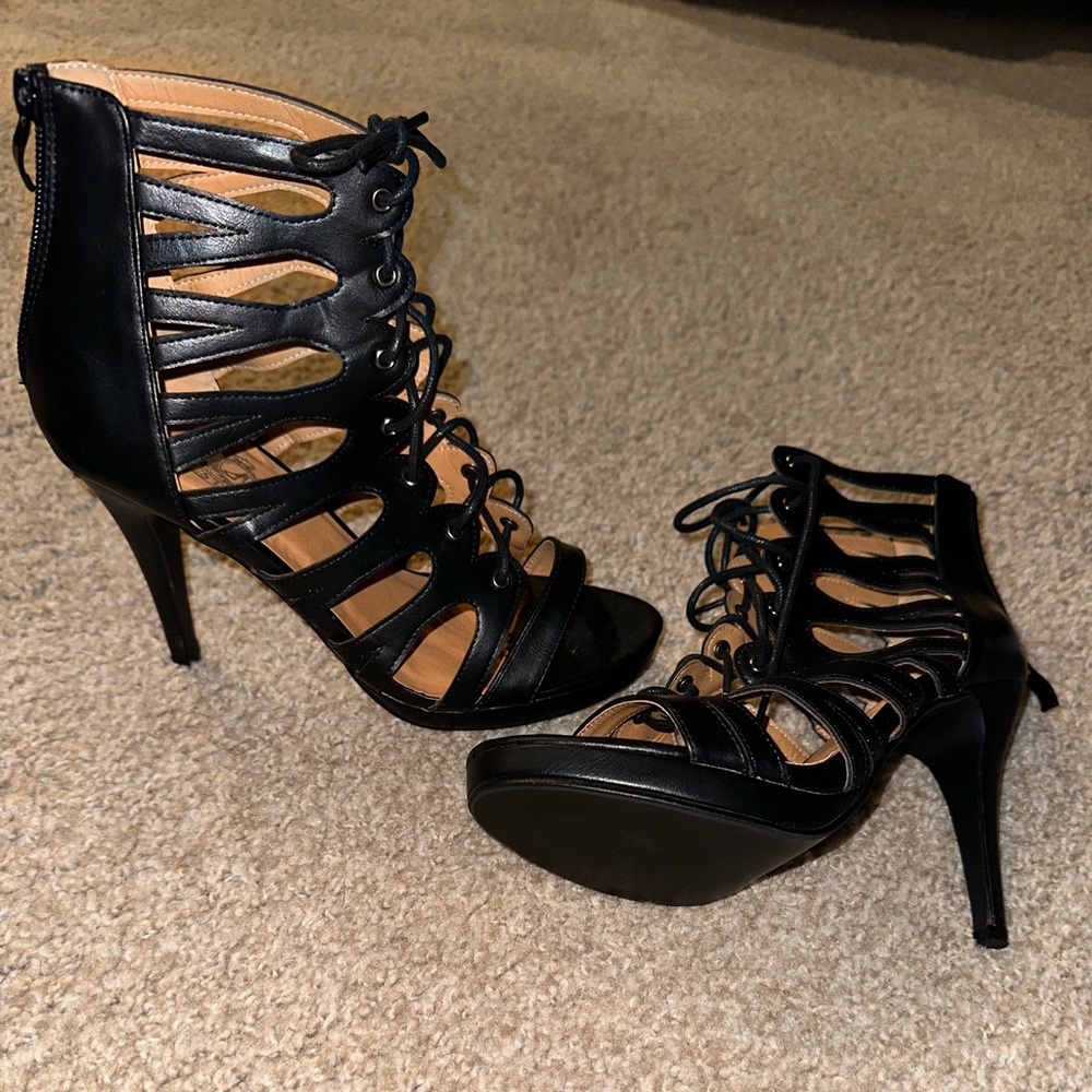 Black high heel sandals